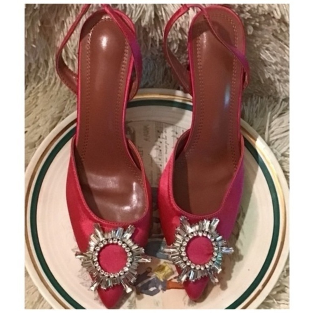 New Pumps luxury Crystal Slingback High heels Summer bride Shoes.